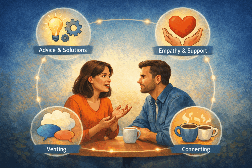 Visual representation of how to have clearer, more productive conversations with men through empathy and intentional communication.